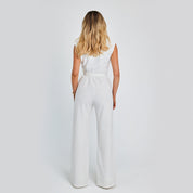 Mode Elegante Lange Mouwloze Jumpsuit Zomer V-hals Casual Wijde Pijpen