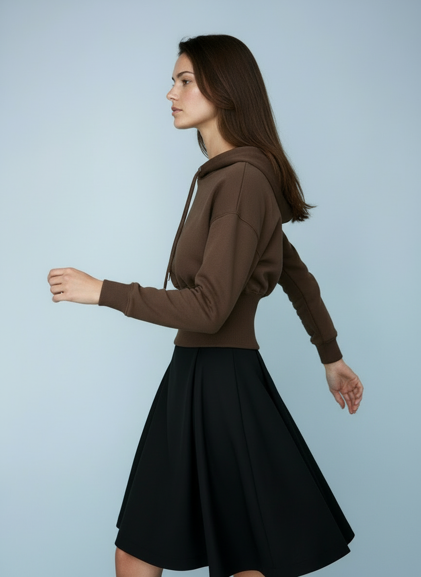 Cropped hoodie met brede tailleband