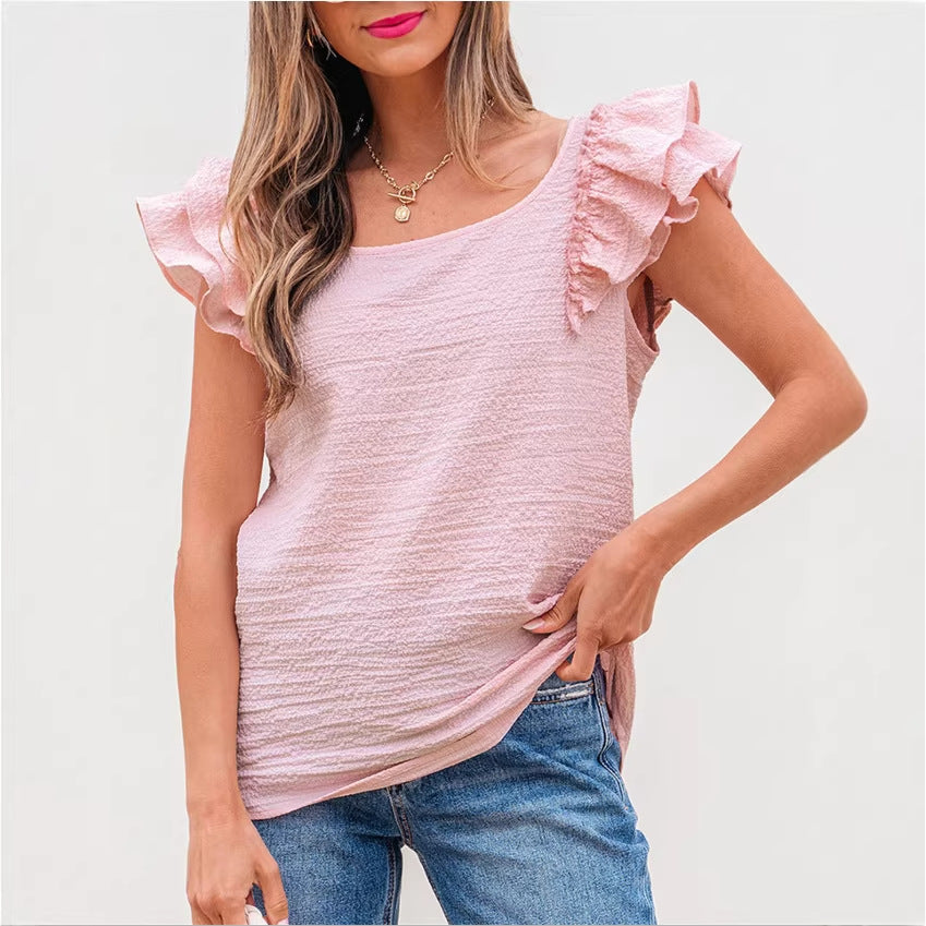 Sweet Ruffle Top met Strikdetail en Zachte Textuur