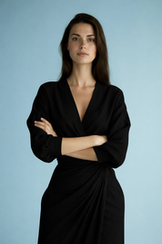 Dames V-hals Maxi Jurk met Tailleaccent