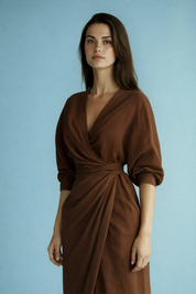 Dames V-hals Maxi Jurk met Tailleaccent