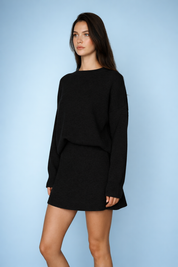 Dames Gebreide Set – Trui & Mini Rok met Hoge Taille