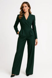 Luxe Blazer Jumpsuit met V-hals en Wide-leg Pasvorm